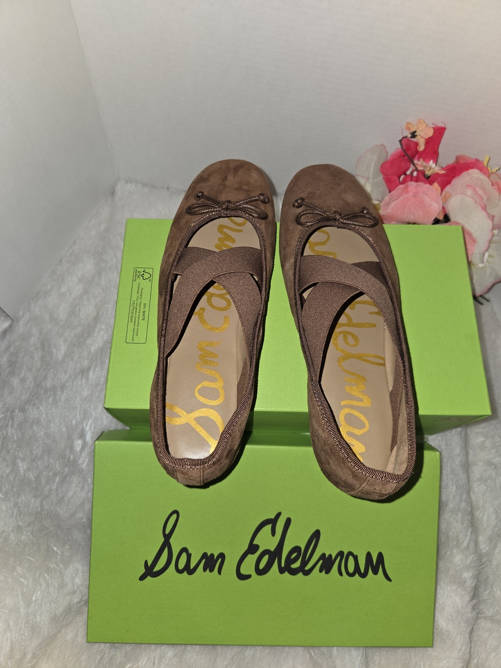 Sam Edelman Brown Suede Ballet Flats with Cross-Strap